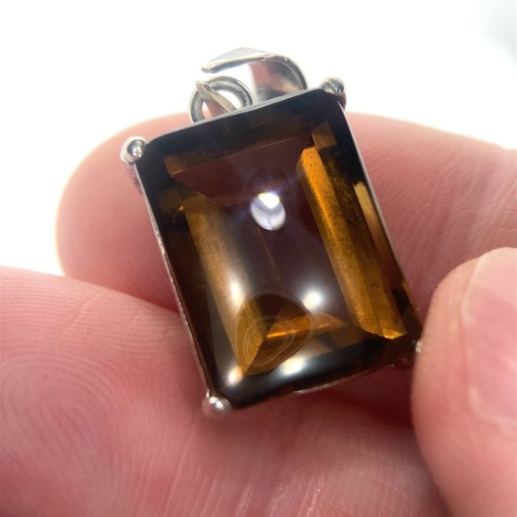 Smoky Quartz 12.17ct Rhodium Finish Solid 925 Sterling Silver Pendant - Picture 1 of 7